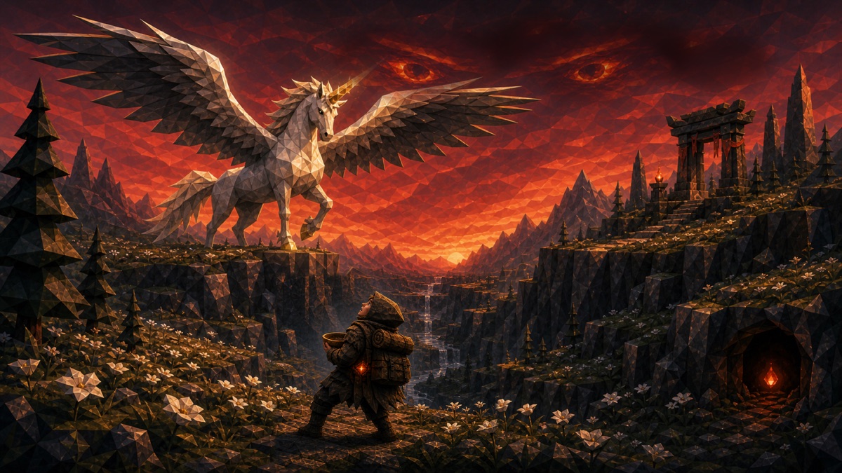 A traveler overlooking the vast painterly world of Founding Dream
